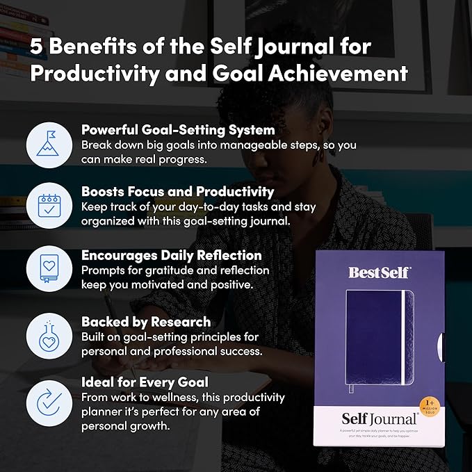 BestSelf 13-Week Self Journal & Goal Planner – Undated Daily ADHD-Friendly Journal for Men & Women | Productivity, Gratitude, Reflection & Habit Tracker | 2026 Life Organizer with Prompts, Distance Navy