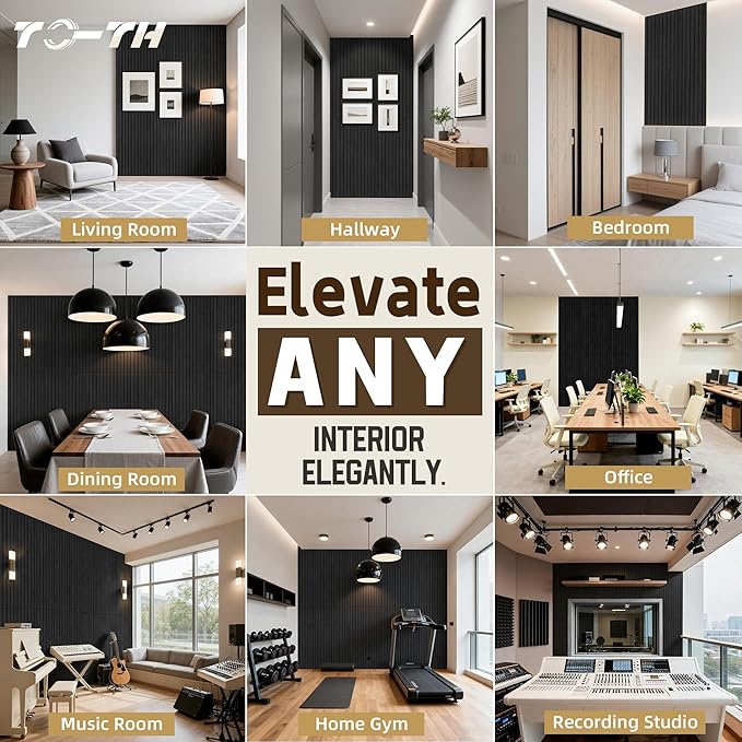 TO-TH Wood-Look Acoustic Panel, 4 Pack 47.2” x 23.6” Soundproof Wall Panels, Decorative Sound Absorbers Large Acoustic Panels for Home, Office, Basement, Smoky