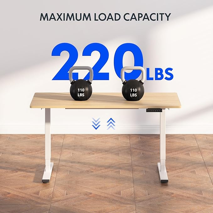 FLEXISPOT E6 3-Stage Dual Motor 60 x 24 Electric Standing Desk Sit Stand Up Desk, Holds 220 lbs, Adjustable Height w/Memory Presets, One-Piece Maple Desktop & White Frame, Ships in 2 Boxes