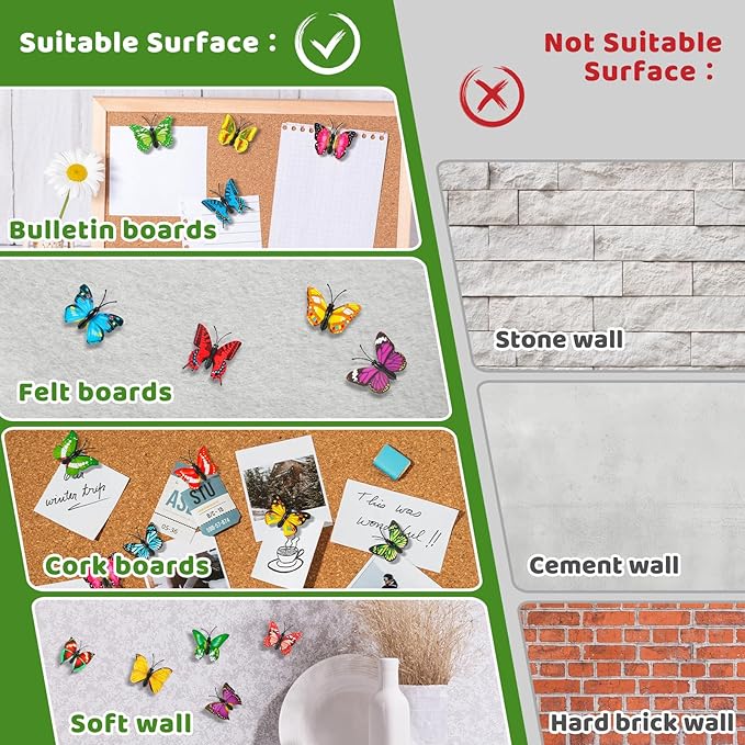 50Packs Butterfly Thumb Tacks Decorative Push Pins Cute Thumb Tacks Red Pushpins for Cork Board Thumbtacks for Hanging for Board Bulletin Wall in Cubicle Office Cubicle Decor Decorations