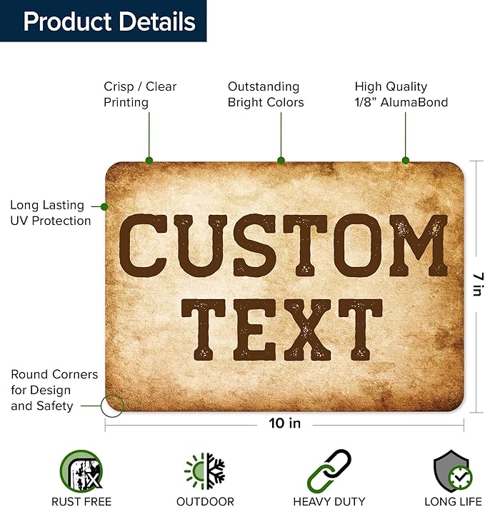 Custom Sign, Custom Street Sign, 11 Font Colors, 13 Font Styles, 4 Hole Options, 22 Sizes, 7x10 Inches, Rust Free DiBound, Fade Resistant, Made in USA by My Sign Center (Vintage)