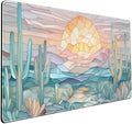Desk Mat Gaming Abstract Ocean Desk Pad Large Mouse and Keyboard Pad, Faux Stained Glass Sun & Waves Mouse Mat XXL Desk Protector, Computer Mats for Desktop Sun & Waves Office Decor 31.5" X 15.7"