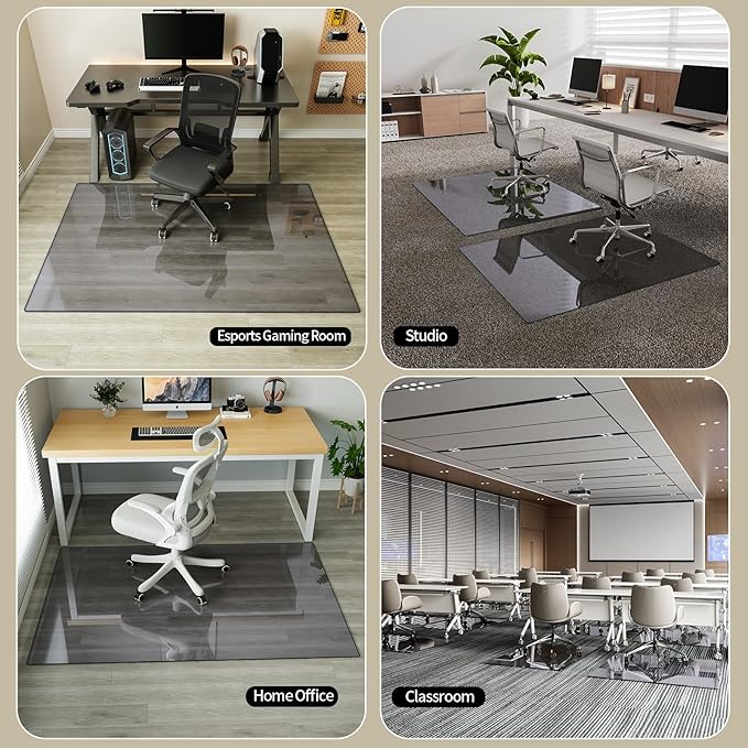 Koonmi Tempered Glass Chair Mat for Hardwood Floors & Carpets, 30" x 48“ Grey Heavy Duty Office Floor Protector, Scratch & Dust Concealing, Noise-Free for Home Office Desk