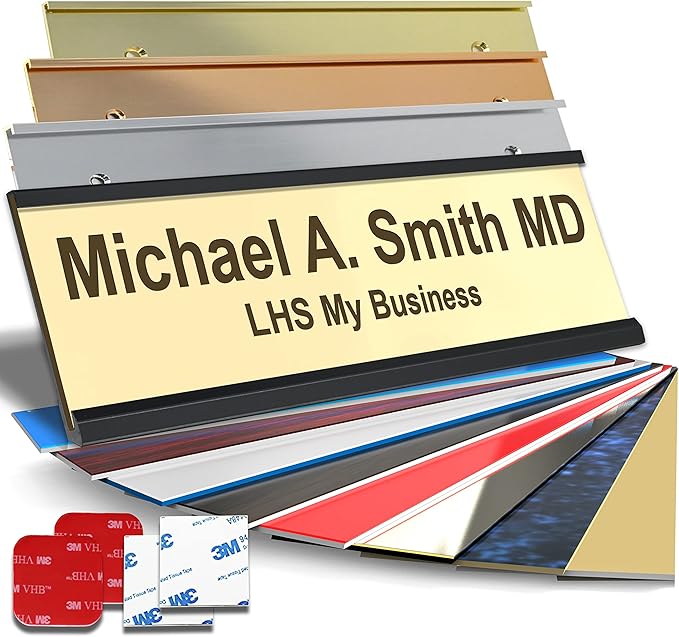 Custom Name Plate with Choice of Mounting for Walls, Doors, Cubicles, Hanging and More - Personalized Ivory Plastic Brown Letters - USA Made 2x10 - B5