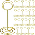 TecUnite 48 Pieces 3.35 Inch Table Number Holder Place Card Photo Holder Picture Name Menu Clips Memo Cards Stand for Wedding Reception Anniversary Birthday Party Centerpieces (Gold)