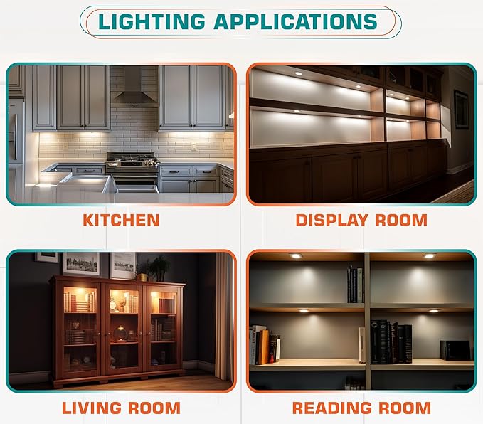 Lvyinyin Single Under Cabinet Puck Light, Collection Display Cases Bookshelf Counter LED Lighting, 120V Electric Wired Wall Plug in, On Off Switch, White Cords, 2 Packs, Daylight