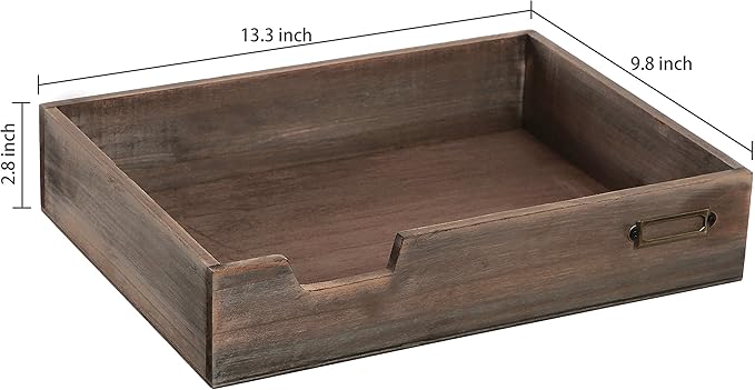 MyGift® Distressed Brown Vintage Wood Paper Tray, Office Desktop Document, File Folder, Magazine Holder Tray