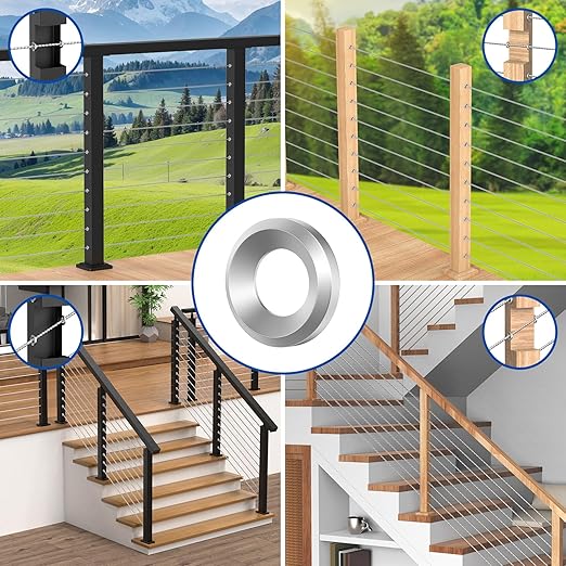 BLIKA 100Pack Cable Railing Adhesive Sleeves for 1/8" 5/32" 3/16" Wire Rope Cable, T316 Stainless Steel, 2.8mm Thickness Cable Railing Protector Adhesive Sleeves for Deck Stair Cable Railing Post Kits