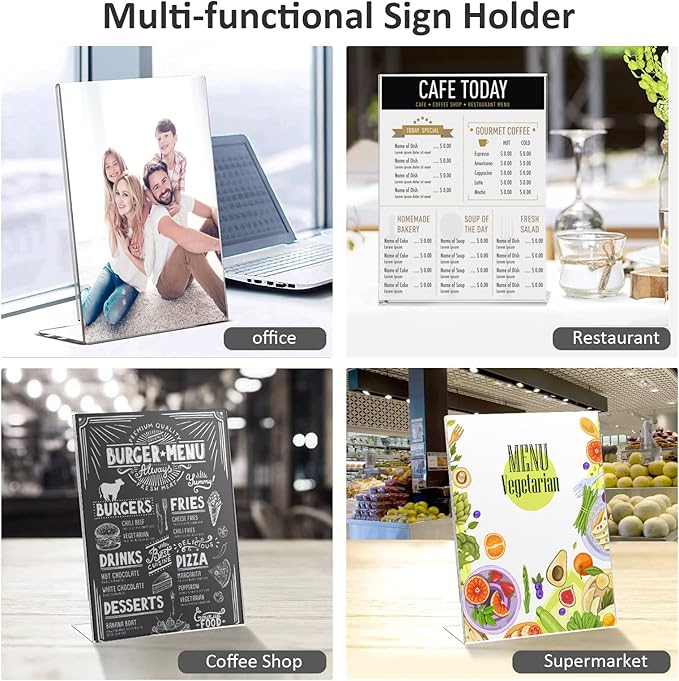 Ludery 8.5x11 Inches Acrylic Sign Slant Back Holder, Plastic Display Stand,Brochure Holder, Table Top Sign Holder For Office, Home, Store, Restaurant (8pack)