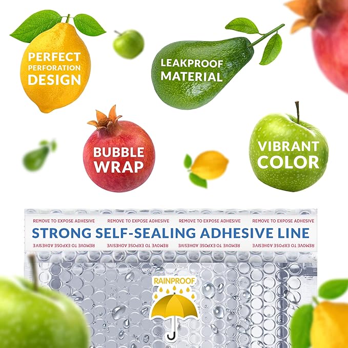 Amiff Silver Thermal Bubble Mailer, 18 x 22 Inches. 10 Pack Metallic Bubble Mailers. Self-Seal Insulated Mailers for Cold Shipping. Padded Envelopes Waterproof. Thermal Bag for Food, Cosmetics