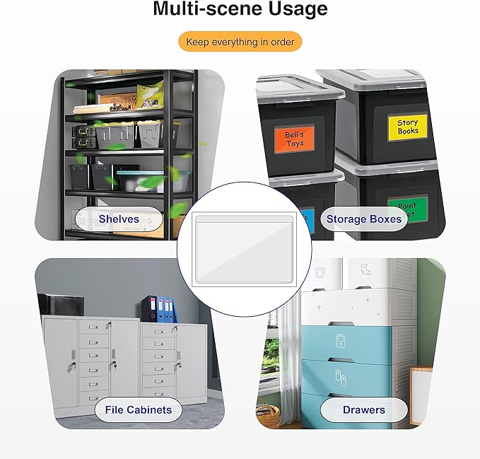 Clear Adhesive Business Card Pocket swith Side Open for Loading, 50 Pack, Plastic Labels Holders for Storage Bins and Library Card, Ideal for Organizing and Protecting Your Business Cards