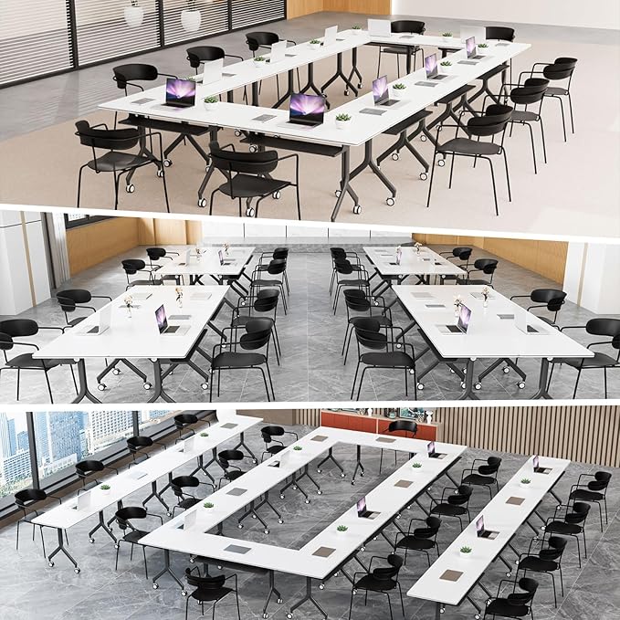 Goakwwuz Conference Room Table, Folding Conference Tables,Thicken Grey Tabletop,Flip Top Wooden Seminar Meeting Room Table for Conference Room Offices (6, Black Drawer, 55.1”)