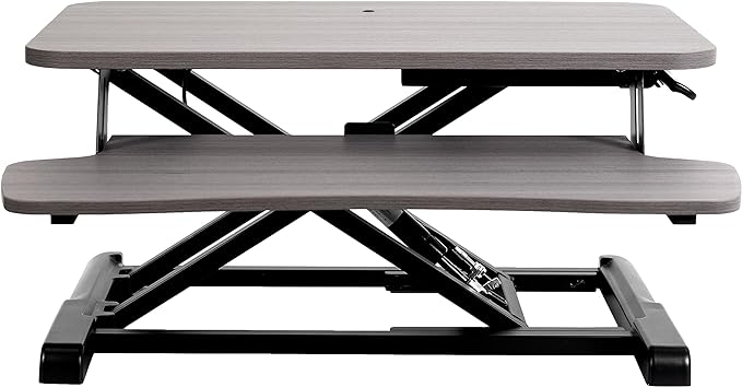 VIVO 26 inch Desk Converter, K Series, Height Adjustable Sit to Stand Riser, Dual Monitor and Laptop Workstation with Keyboard Tray, Gray Top, Black Frame, DESK-V026KG
