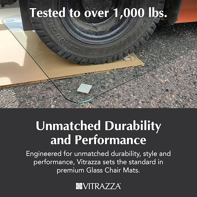 Vitrazza Glass Chair Mat 36” x 36” Superior ¼" Thick, Luminoso Standard Clear, Certified Tempered Safety Glass, Delivers a Smooth Glide, Protects Carpet or Wood, Beautiful in Home or Office