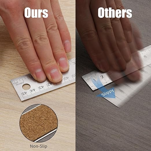 Metal Ruler with Cork Backing, 18 Inch Stainless Steel Rulers 18 Inch Metal Ruler 10 Pack - Imperial and Metric - Non-Slip Prevent Ink Leakage - for School Office Engineering Tools