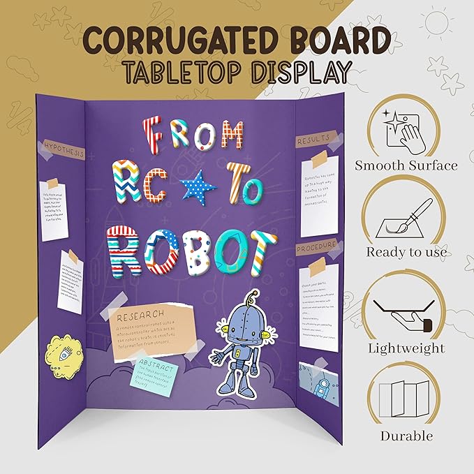 White Trifold Presentation Board 36" x 48" (Pack of 2) Self-Adhesive Science Subtitles Included - Display Exhibition Board Lightweight and Portable with Smooth Surface - By Emraw