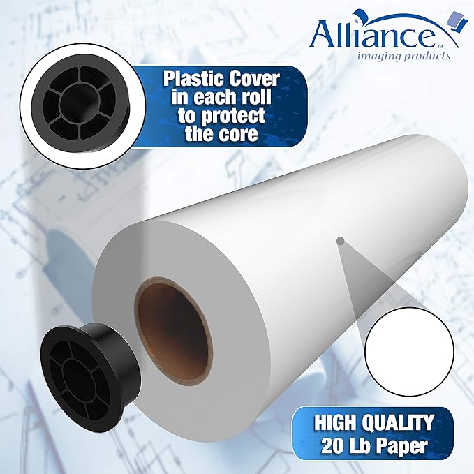 Alliance Wide Format Paper Rolls, 20lb with 3" Core (18 In x 500 | 3" Core, 20lb | 90 Rolls)