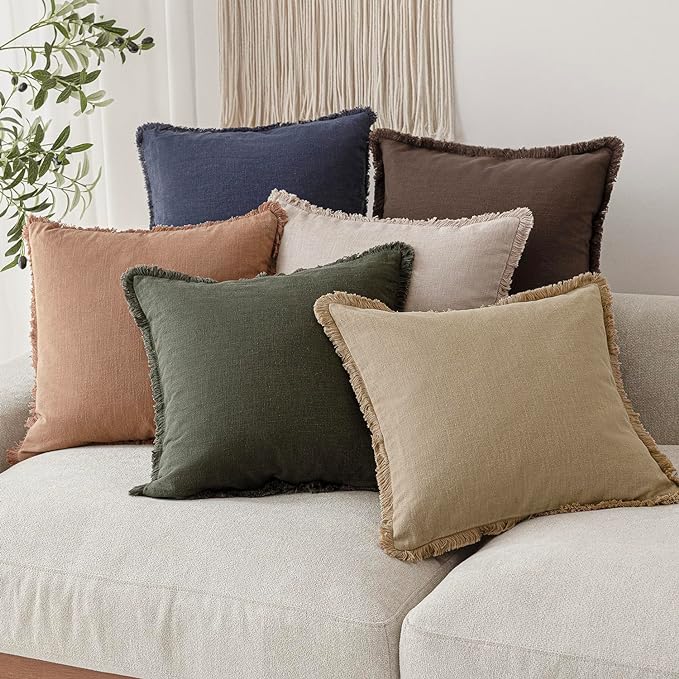 Foindtower Set of 2 Decorative Linen Fringe Throw Pillow Covers Boho Farmhouse Cushion Cover with Tassels Accent Pillowcase for Couch Chair Sofa Bed Living Room Home Bedroom Decor,12×24 Inch,Tan Beige