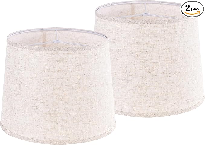 GO&SO Set of 2 Large Oatmeal Linen Drum Lamp Shade - 14"x16"x11" (Spider) - Modern Style Replacement Lampshade for Table, Floor & Bedside Lamps -Handcrafted Natural Linen Lamp Shade -Easy Assembly