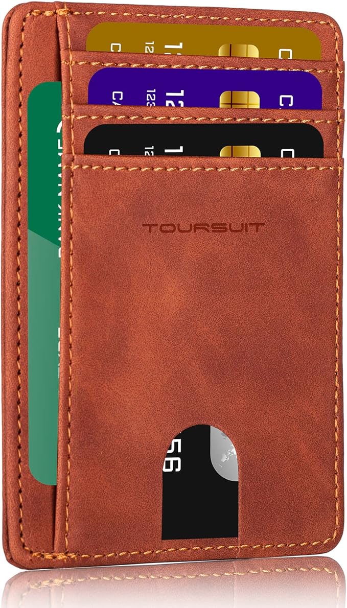 TOURSUIT Travel Minimalist Slim Front Pocket Wallet for Men Women, RFID Blocking Credit Card Holder Case (Brown)