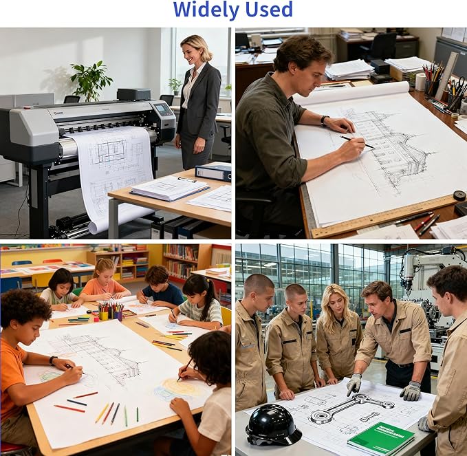 Wide Format Paper 24 In x 150 Ft, 2 Rolls Plotter Paper on 2" Core, CAD Bond Rolls for CAD Printing on Wide Format Ink Jet Printers,Choice for Engineering Plans, Architectural Designs and GIS Maps