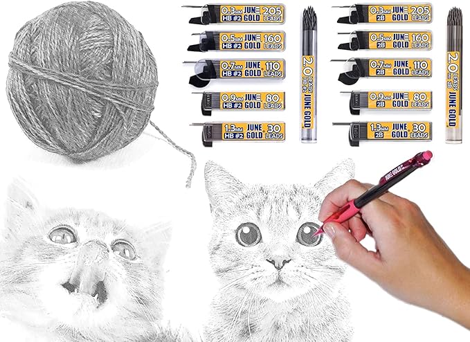 June Gold 440 Pieces, 0.7 mm 4B Lead Refills, 110 Pieces Per Dispenser, Medium Thickness, Break Resistant Lead/Graphite (Pack of 4 Dispensers)