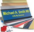 Custom Name Plate with Choice of Mounting for Walls, Doors, Desk Holders, Cubicles, Hanging and More - Personalized Blue Plastic Yellow Letters - USA Made 2x8 - B20