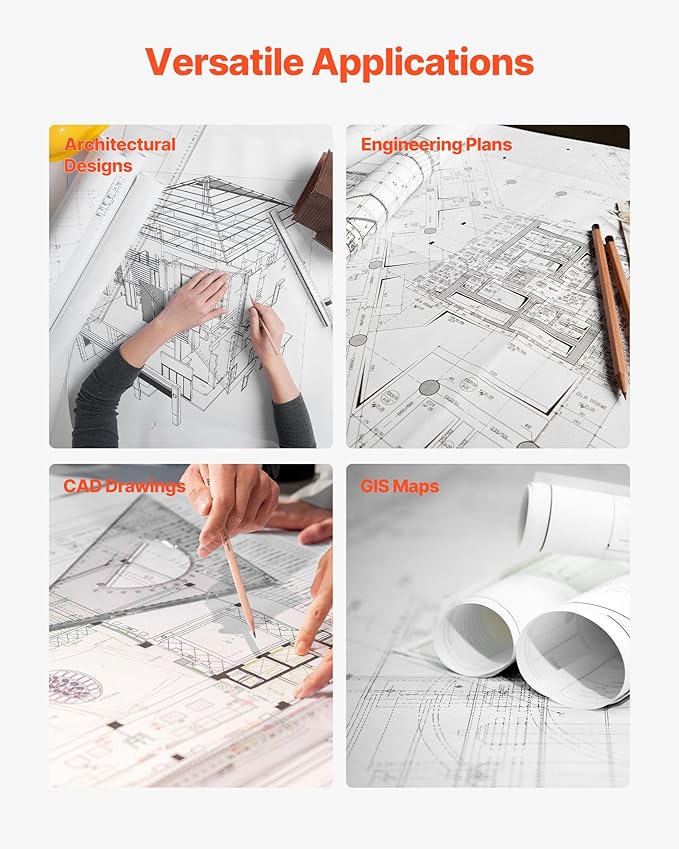 VEVOR Wide Format Paper, 24 in x 150 ft Plotter Roll, 8 Rolls CAD Bond Rolls with 2 in Core, 20 LB Bond Paper Rolls, Ideal for CAD Drawings, Engineering Plans, GIS Maps, and Architectural Designs