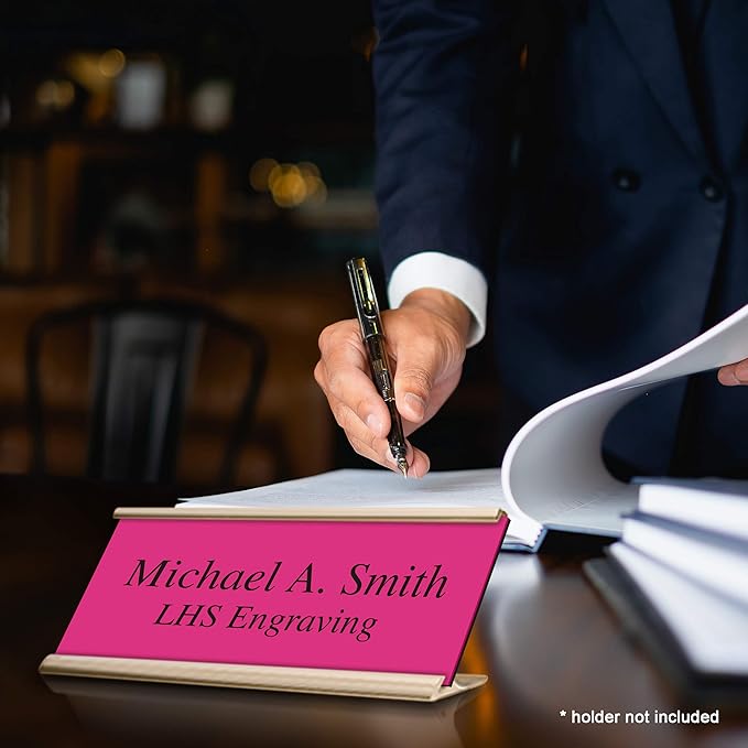 Door Name Plate Personalized for Office Pink Plastic Name Plate Black Letters - Made in USA 2x10 B12