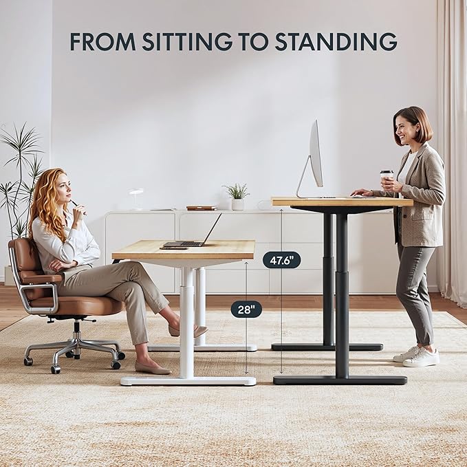 FLEXISPOT Bamboo Electric Standing Desk with Elegant Oval Legs & Curved Desktop, 55"x28" Height Adjustable Desk for Home Office & Living Spaces, Black Frame