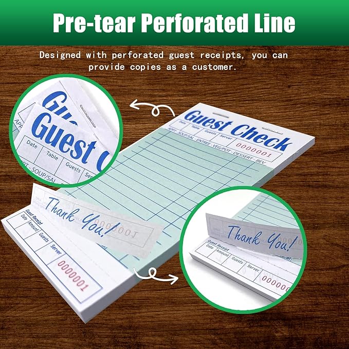 Guest Check Books 18 Pack, Guest Checks for Servers, Server Note Pads, Waitress Accessories Writing Pad, Thick Server Paper with Guest Receipts, Restaurant Supplies Order Pad Total 900 Sheets