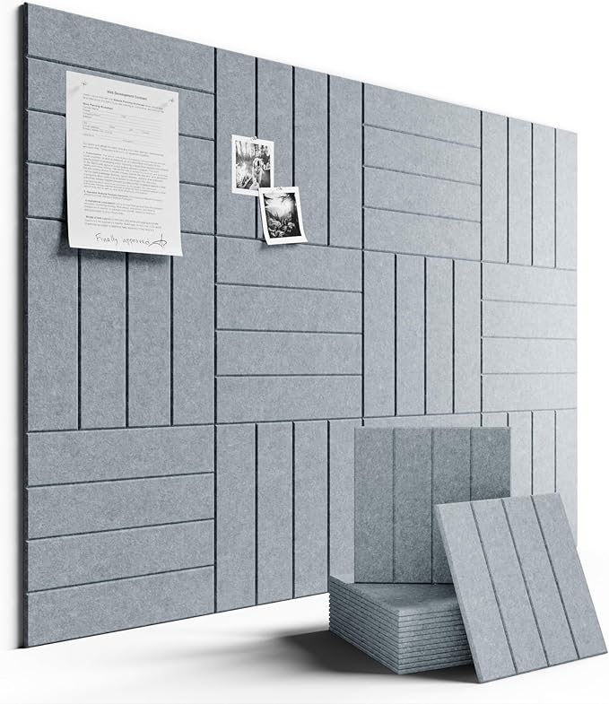 Large Felt Bulletin Board 48" x 36" Cork Board Alternative-12 Pack with 70 Safe Removable Adhesive Tabs, Cork Boards for Walls Cork Board for Home Office Classroom Pin Board-Blue Gray