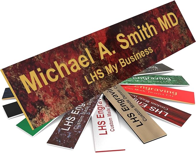 Engraved Name Plates for Door Sign Personalized Rustico Granite Pattern Plastic Plaque with Gold Letters - Made in USA 2x4 S7