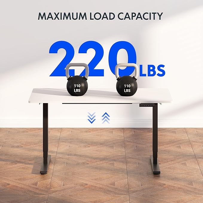 FLEXISPOT E6 3-Stage Dual Motor Electric Standing Desk 48 x 30 Sit Stand Up Desk, Holds 220 lbs, Adjustable Height w/Memory Presets, One-Piece White Desktop & Black Frame, Ships in 2 Boxes