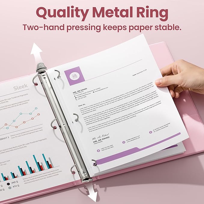 SUNEE Binder 3 Ring 1 Inch 1 Pack, Clear View 1" Binder Three Ring PVC-Free (Fit 8.5x11 Inches) for School or Office Supplies, Pink