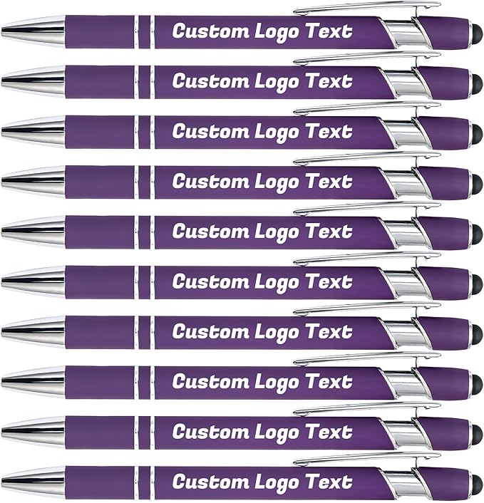 HEYZARDA Personalized Pens with Name Text Logo Custom Ballpoint Pen for Business Office Events with Stylus for Touchscreen 20 Pcs Dark Purple