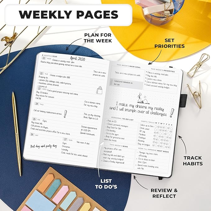 Clever Fox Planner Premium Edition – Undated Luxurious Weekly & Monthly Planner to Increase Productivity and Hit Your Goals – Organizer – Start Anytime, A5, Lasts 1 Year, Silver Black (Weekly)