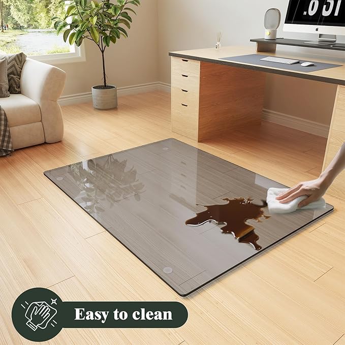 Koonmi Tempered Glass Chair Mat for Hardwood Floors & Carpets, 36" x 55“ Grey Heavy Duty Office Floor Protector, Scratch & Dust Concealing, Noise-Free for Home Office Desk
