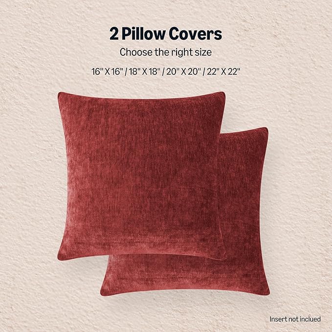Amazon Basics Chenille Throw Pillow Covers, Home Decor Cushion Cover for Bedroom Living Room Couch Bed, 16" W × 16" L, Burgundy