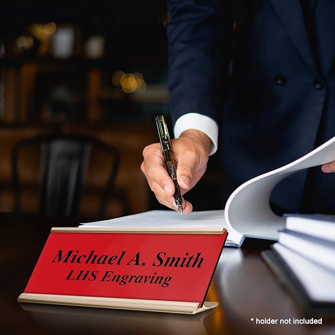 Engraved Custom Door Plate Red Plastic Office Door Sign with Black Letters - Made in USA 2x4 B14