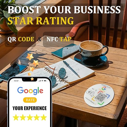 Epoxy Sticky Card with NFC Chip & QR Code - Compatible with Google Business Page for Customer Reviews, Boost Business Reviews, Essential for Small Businesses, No App, No Monthly Fee (Black-3 Cards)