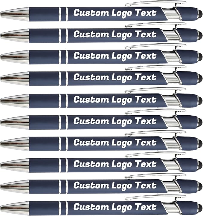 HEYZARDA Personalized Pens with Name Text Logo Custom Ballpoint Pen for Business Office Events with Stylus for Touchscreen 20 Pcs Navy