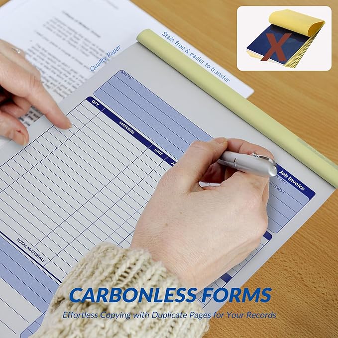 Harfesto Job Work Order Forms, Large Size Contractor Invoice Book 8-1/2" x 11-7/16", Invoice Receipt Book for Small Business, 2-Part Carbonless Forms, 100 Sets (2 Books)