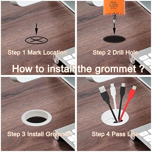 VIKITON Desk Grommet 2 inch with Hole Saw, Desk Cord Hole Cover Grommet for Cables, 8 PCS, White