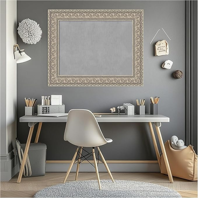 Amanti Art Silver Framed Magnetic Board 25x31 Medium Vision Board for use with Magnets, 100% Metal Sheet to Display Items as Office Decor or for Home Organization in mudroom, Kitchen or Kids Room