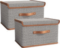 Tuza 2 Pack Storage Bins with Lids, Collapsible Closet Organizer Container, Fabric Organizer Box with Handles, Decorative Storage Boxes with Lids for Organizing Clothes, Books, Light Grey, Large