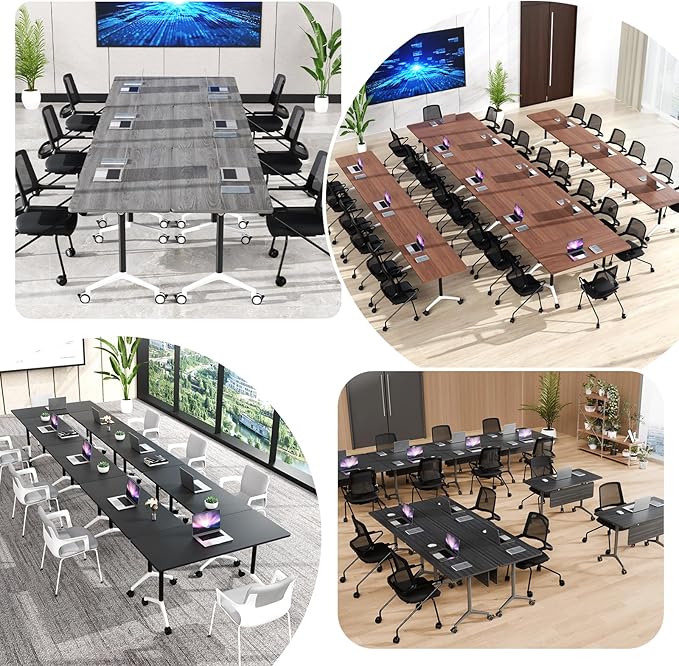 Goakwwuz Conference Room Table, Folding Conference Tables,Thicken Grey Tabletop,Flip Top Wooden Seminar Meeting Room Table for Conference Room Offices (10, Black+White, 70.8”)