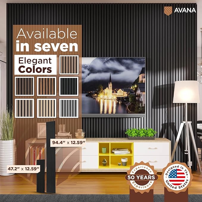 Avana Modern Acoustic Wood Wall Panels – 94.4 X 12.6 Inch Black Oak Acoustic Panels 1 PC – Wall Panels For Interior Wall Decor For Homes, Offices, Studios – Sturdy And Durable Wood Panels For Wall