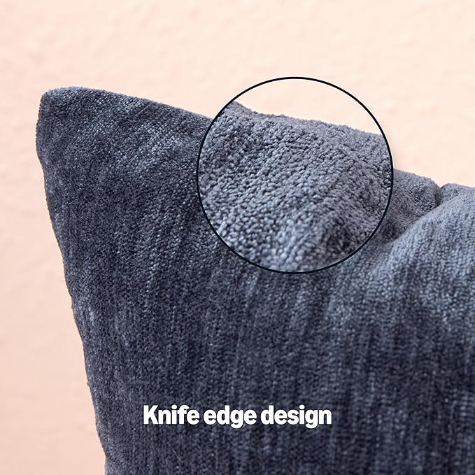 Amazon Basics Chenille Throw Pillow Covers, Home Decor Cushion Cover for Bedroom Living Room Couch Bed, 16" W × 16" L, Navy Blue