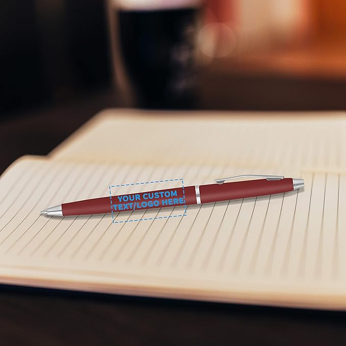 DISCOUNT PROMOS Custom Langham Ballpoint Pens Set of 10, Personalized Bulk Pack - Black Ink, Great for Office, School, Business, Tradeshows - Burgundy